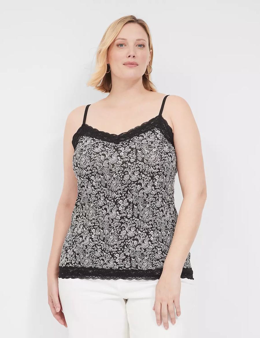 Women Lane Bryant Lace-Trim Cami Tank Top Black | YHD6095UE