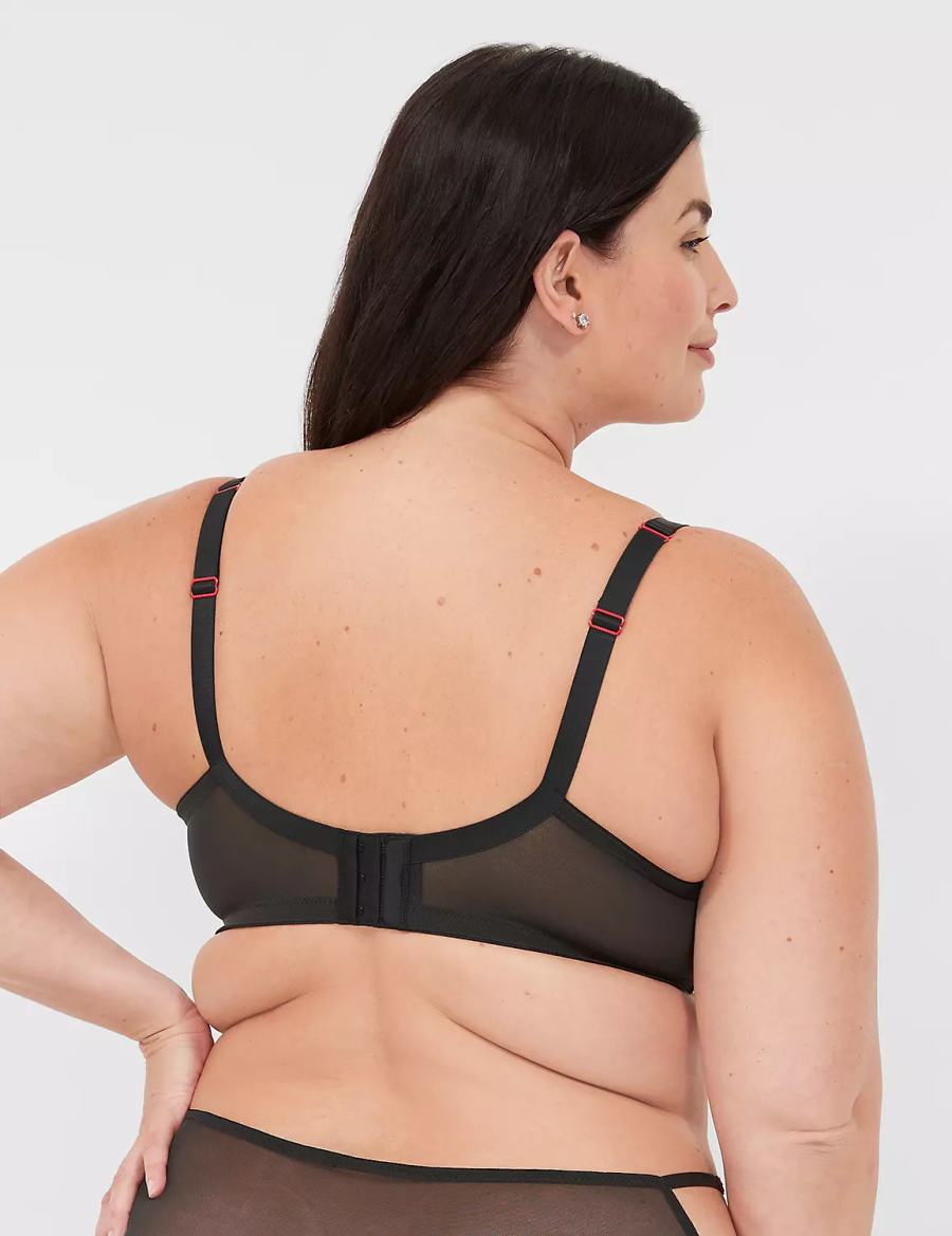 Women Lane Bryant Lace-Trim Lightly Lined Balconette Bra Black | LCM1789BI