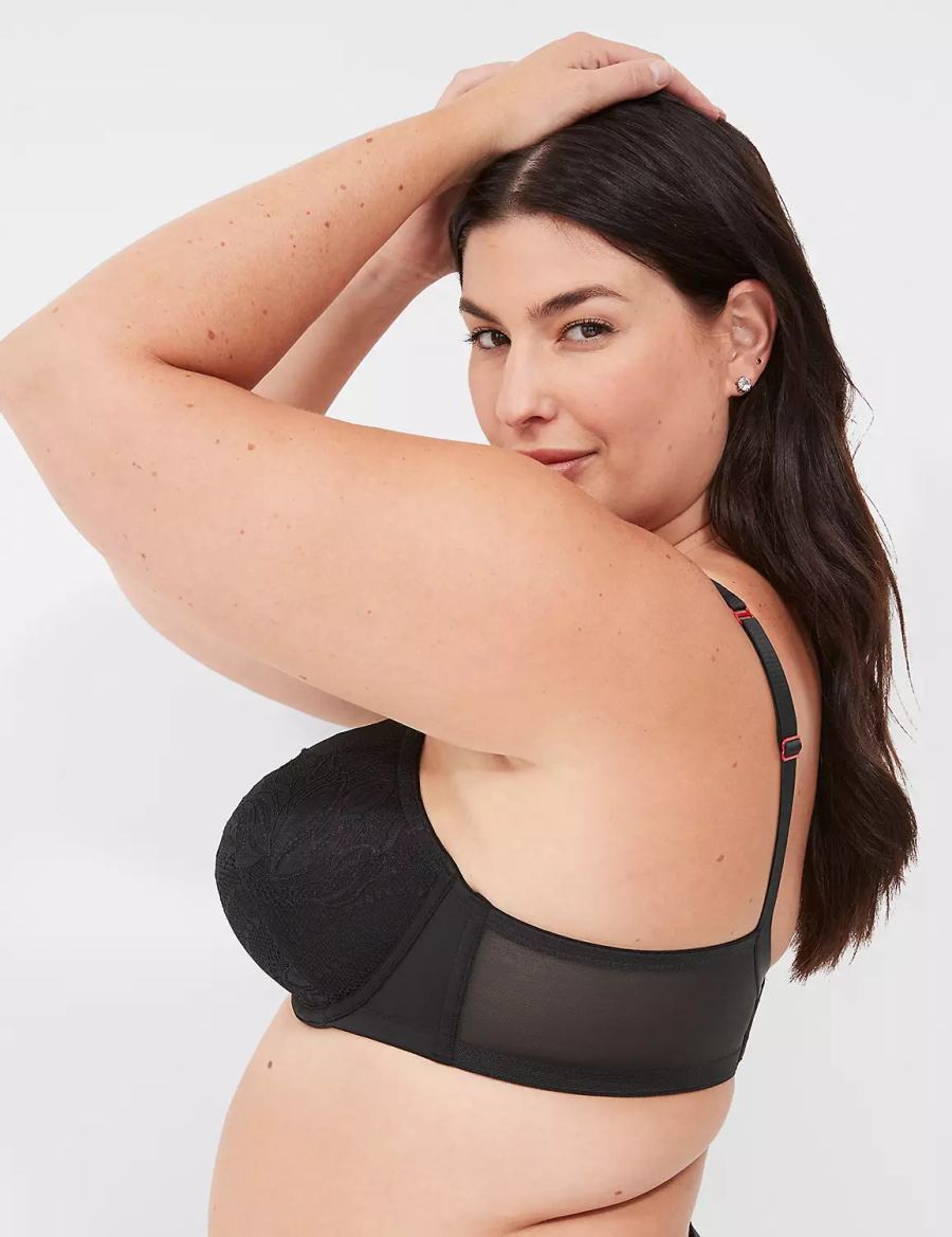 Women Lane Bryant Lace-Trim Lightly Lined Balconette Bra Black | LCM1789BI