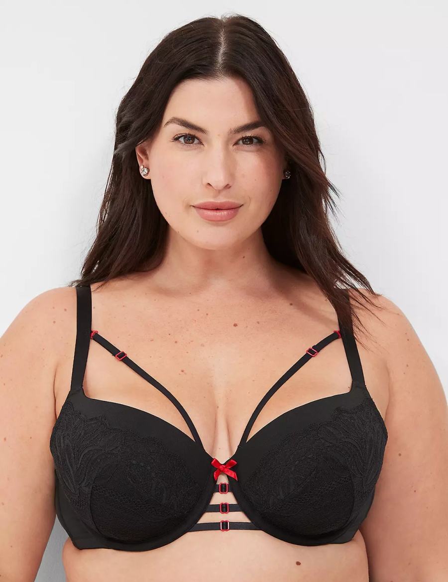 Women Lane Bryant Lace-Trim Lightly Lined Balconette Bra Black | LCM1789BI