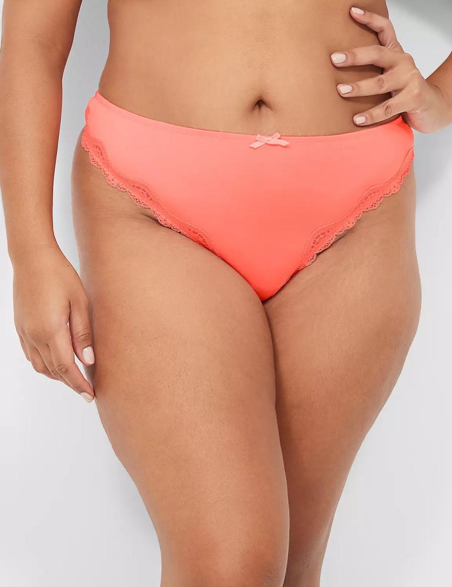 Women Lane Bryant Lace-Trim Thong Panty Pink | GUO867FE