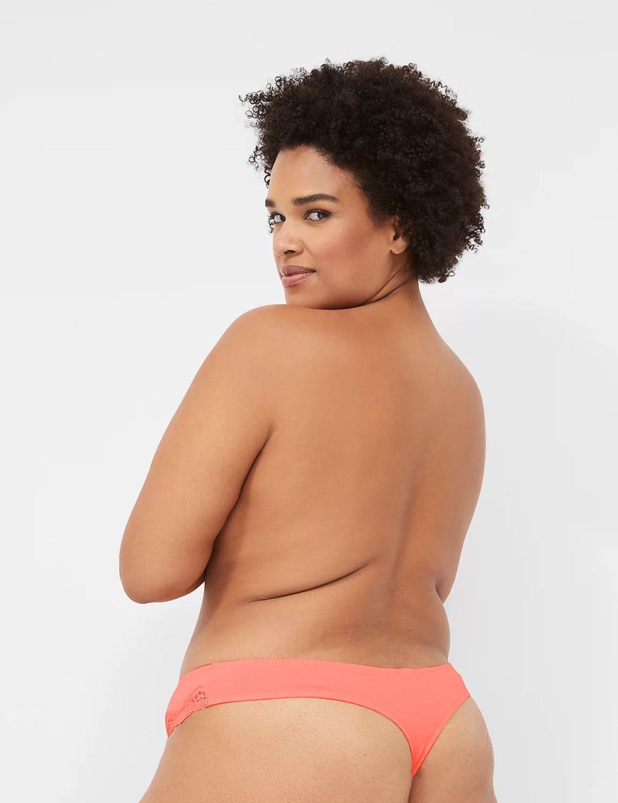 Women Lane Bryant Lace-Trim Thong Panty Pink | GUO867FE
