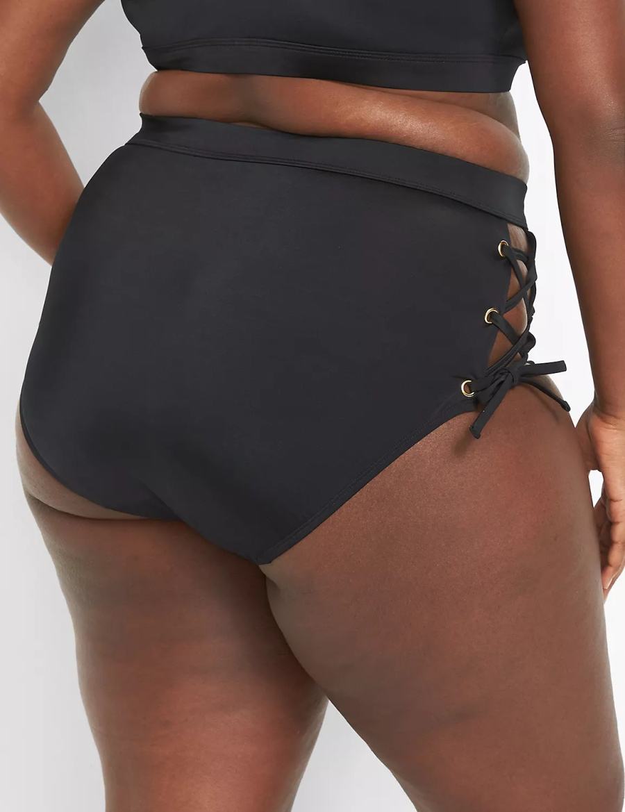 Women Lane Bryant Lace-Up High-Waist Swim Briefs Black | TWX3062IJ