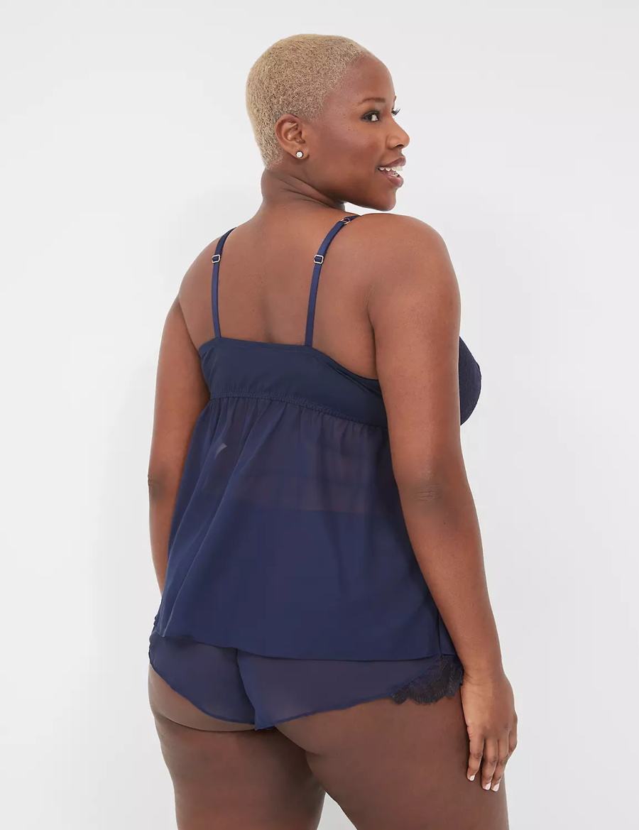 Women Lane Bryant Lace Cami & Short Set Pajamas Blue | VBK657UI
