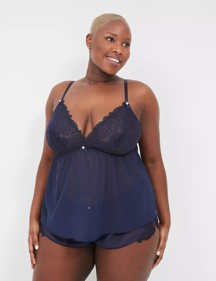 Women Lane Bryant Lace Cami & Short Set Pajamas Blue | VBK657UI