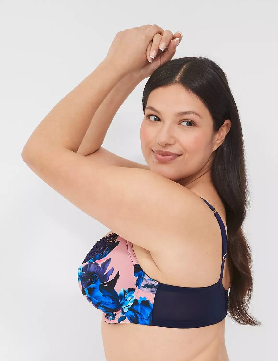 Women Lane Bryant Lace French Balconette Bra Pink Blue Black | ZUQ6469FU