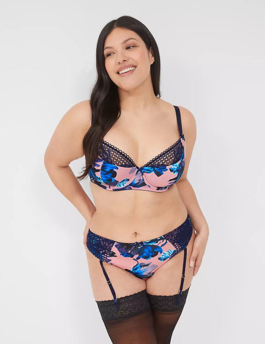 Women Lane Bryant Lace French Balconette Bra Pink Blue Black | ZUQ6469FU