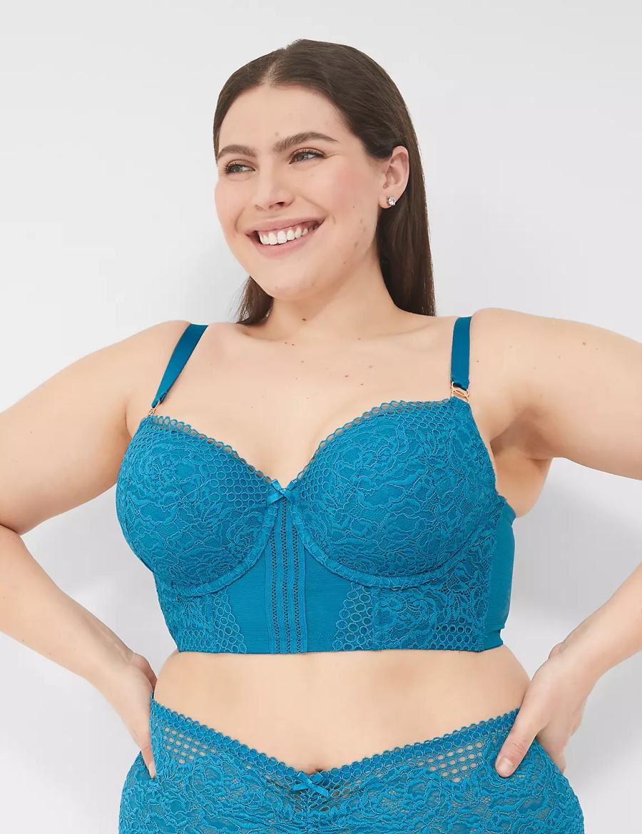 Women Lane Bryant Lace Longline Boost Balconette Bra Blue | NPE8182ZW