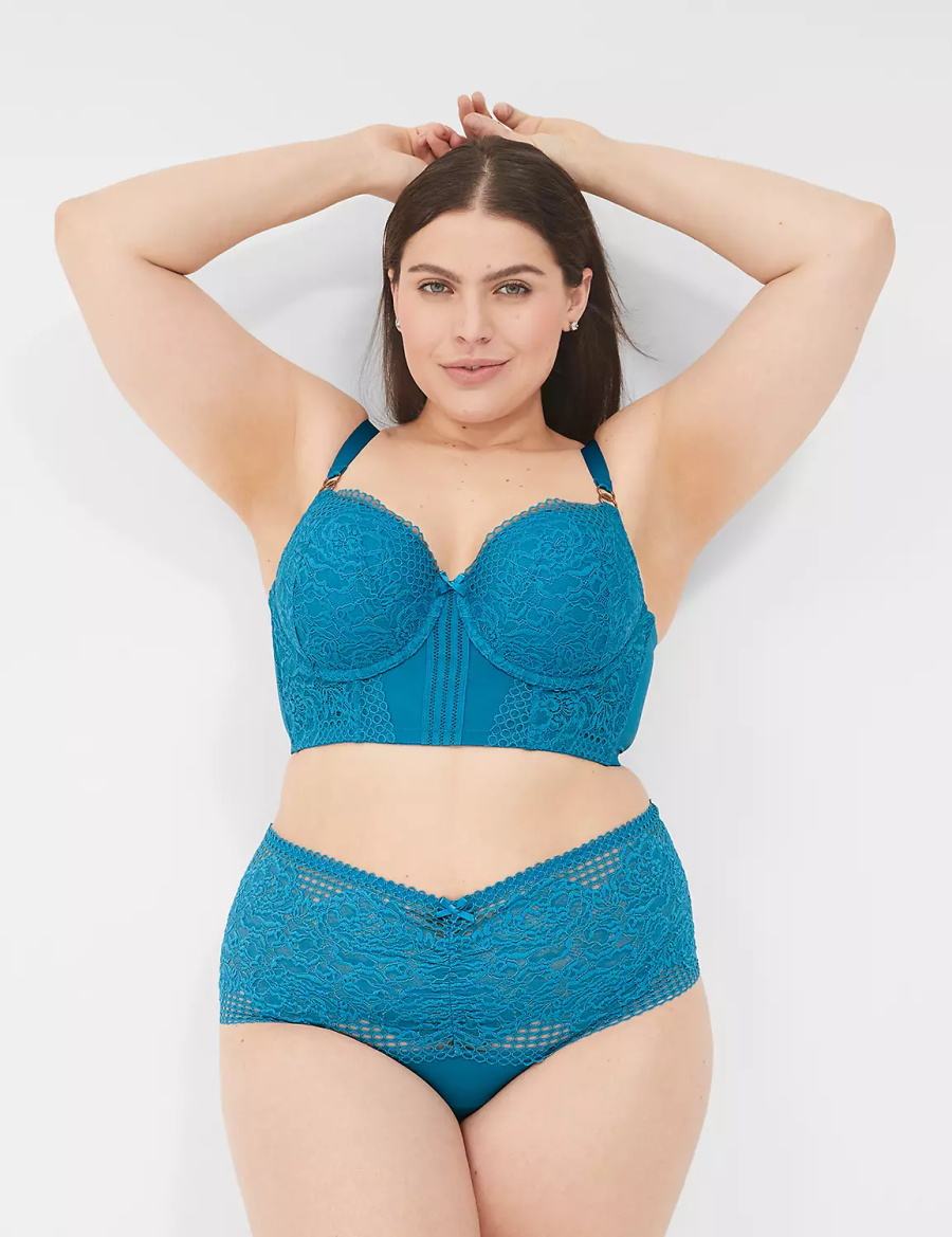 Women Lane Bryant Lace Longline Boost Balconette Bra Blue | NPE8182ZW