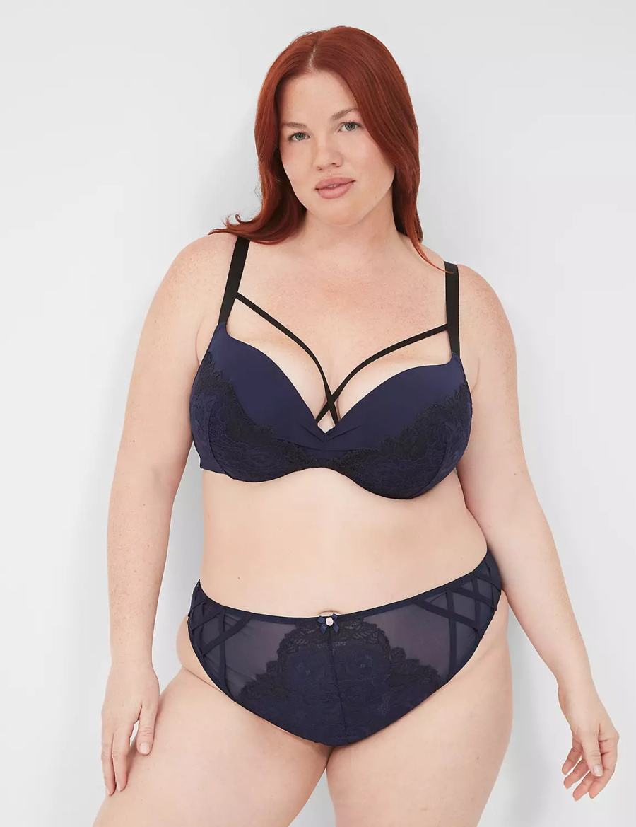 Women Lane Bryant Lace Max Boost Plunge Bralettes Blue | ZIU9129IH