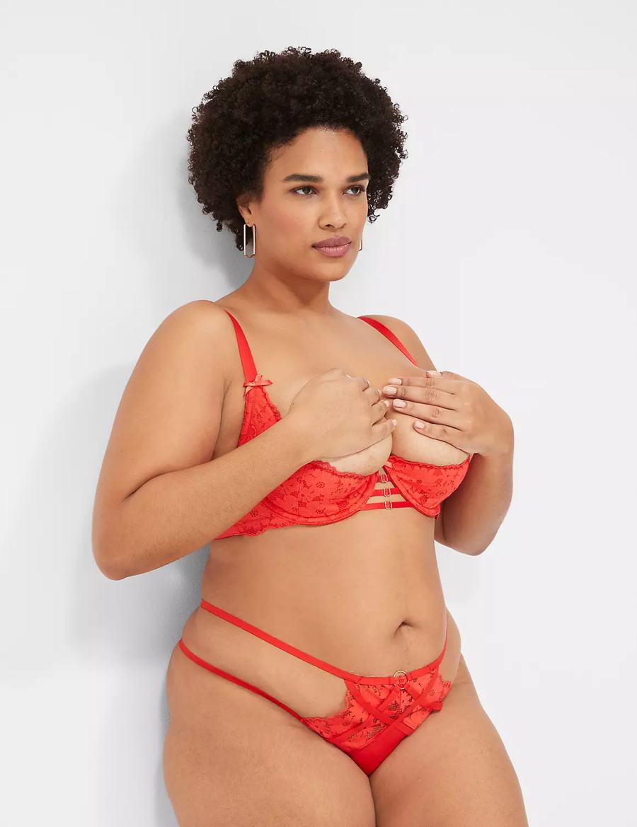 Women Lane Bryant Lace Quarter Cup Bralettes Deep Red | GQZ5195UR