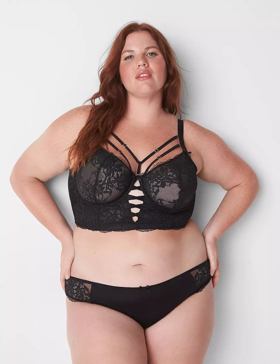 Women Lane Bryant Lace Tanga Briefs Black | JID2452EX