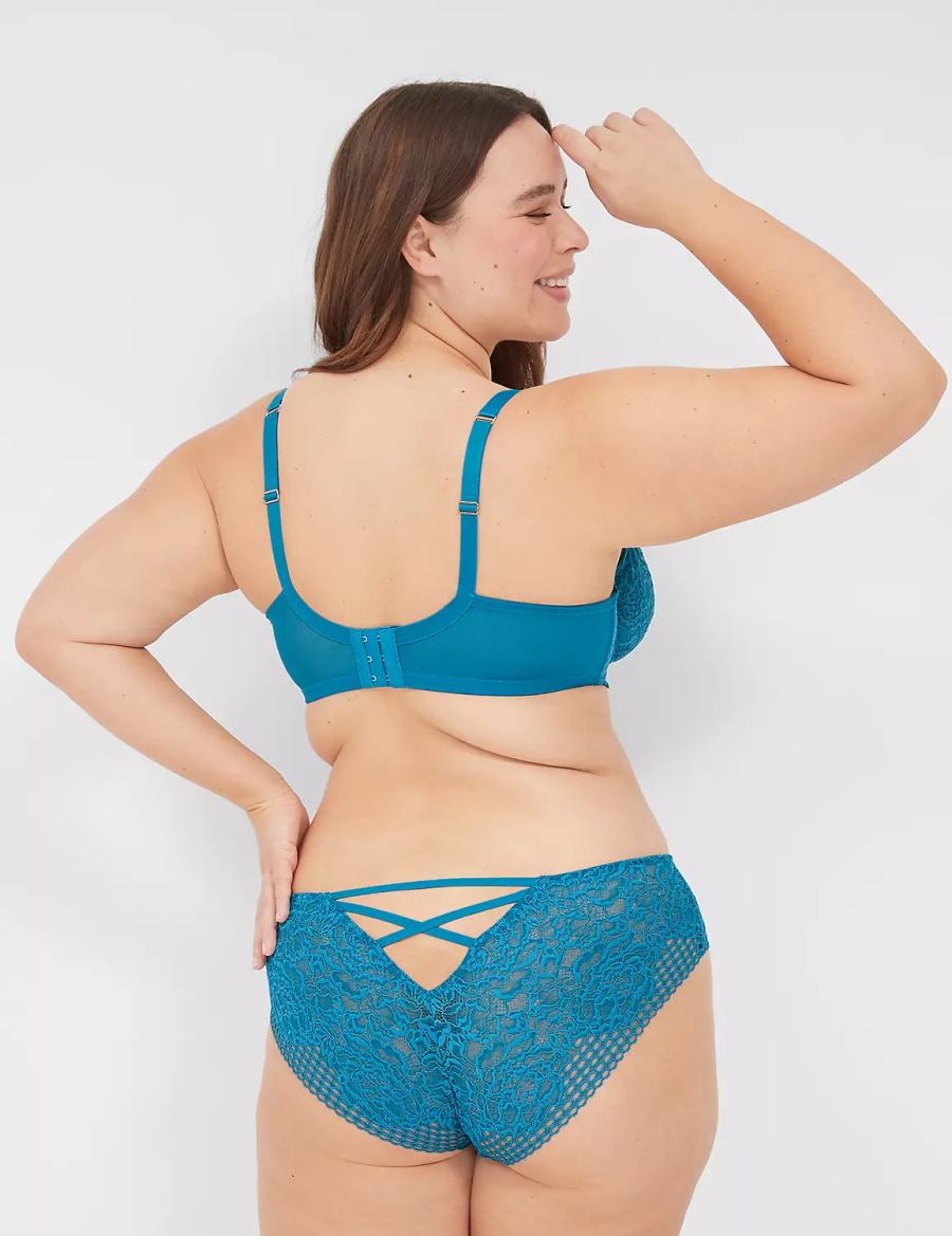 Women Lane Bryant Lace Unlined Balconette Bra Blue | DSX8946GZ