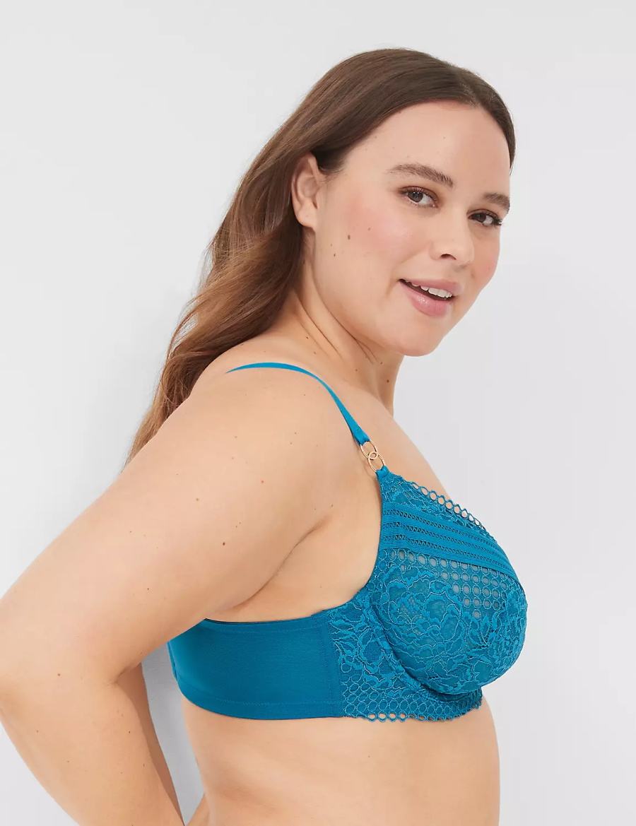 Women Lane Bryant Lace Unlined Balconette Bra Blue | DSX8946GZ