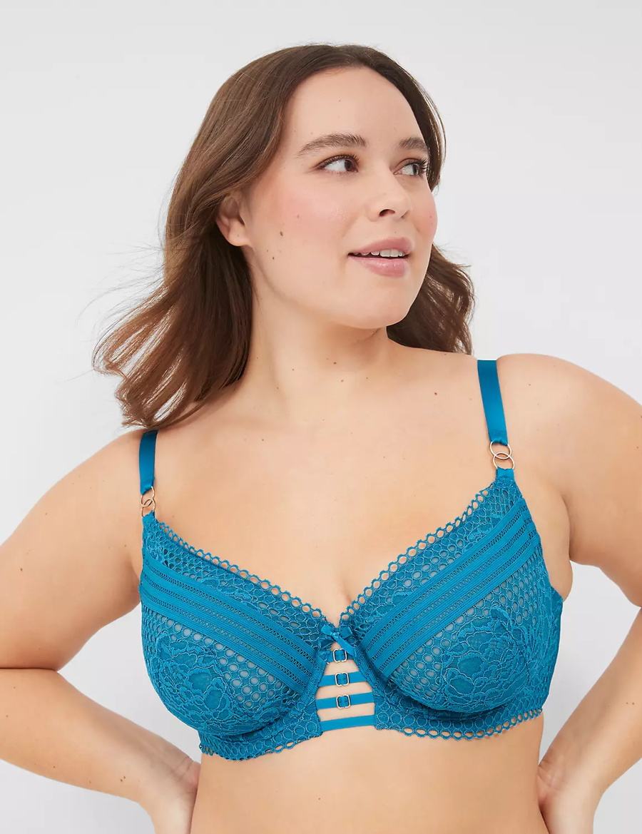 Women Lane Bryant Lace Unlined Balconette Bra Blue | DSX8946GZ