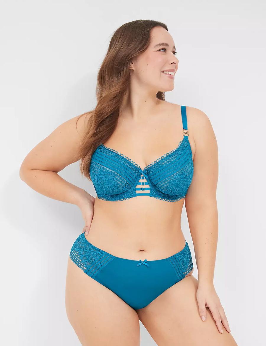 Women Lane Bryant Lace Unlined Balconette Bra Blue | DSX8946GZ