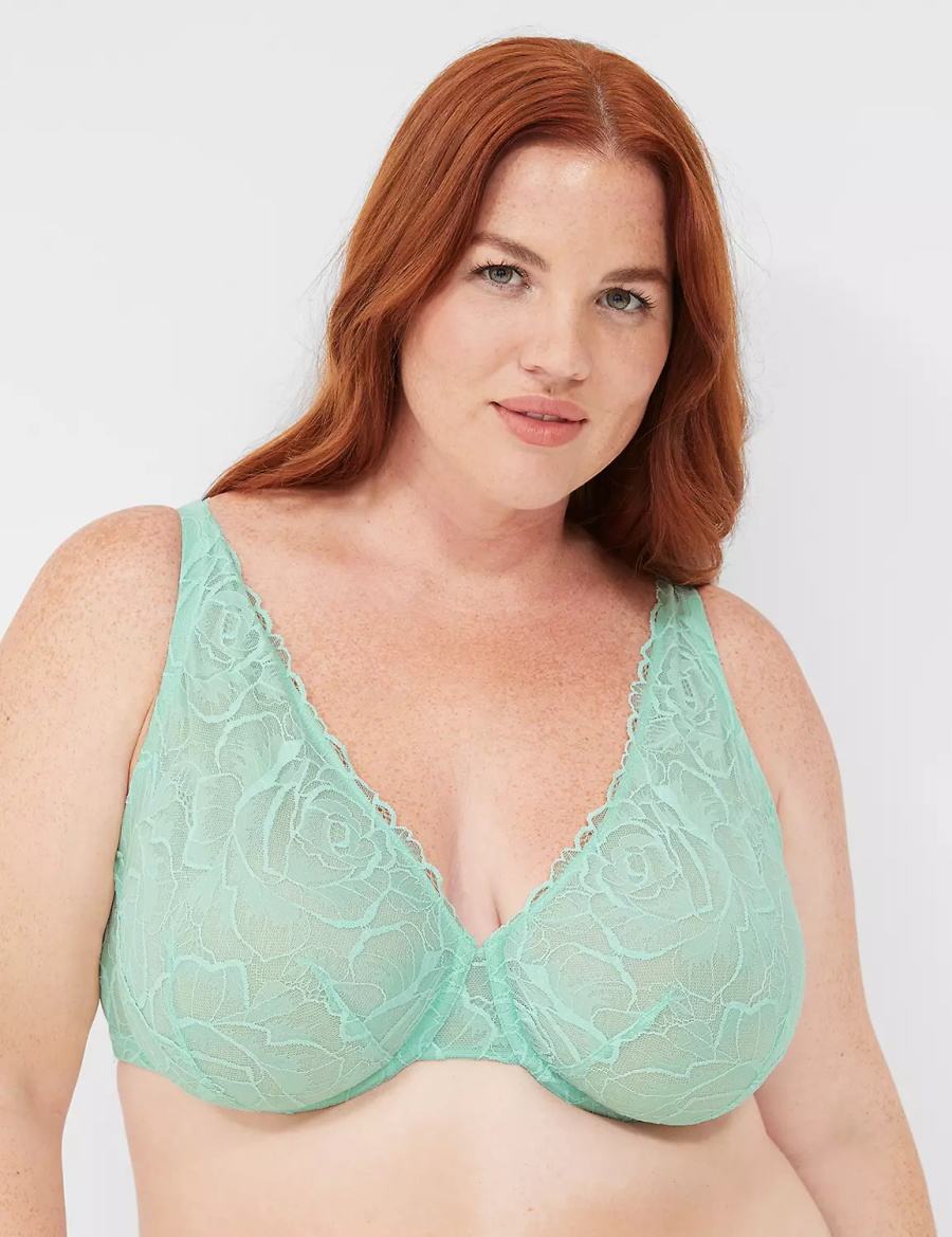 Women Lane Bryant Lace Unlined Full Coverage Bralettes Light Green | BCU1037ZR