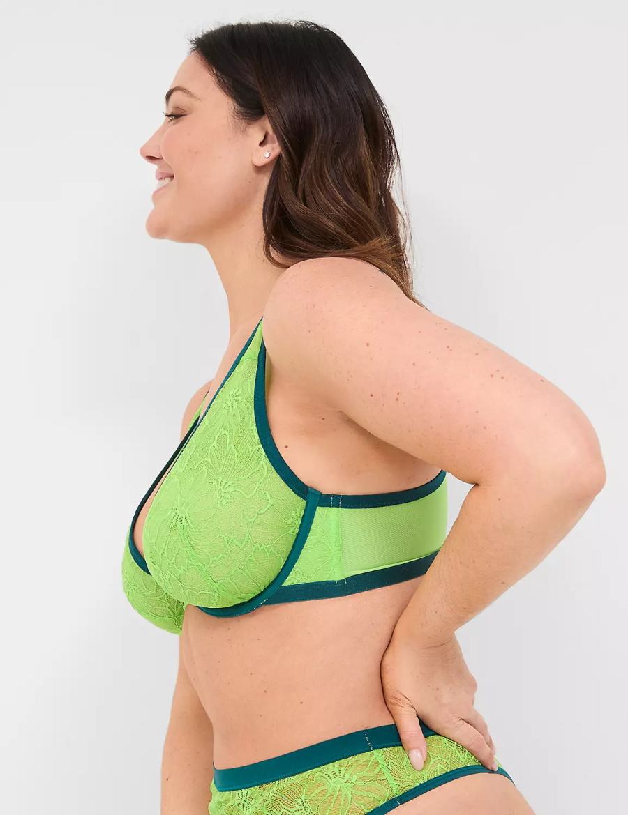 Women Lane Bryant Lace Unlined High Apex Bralettes Green | HQW3412OM
