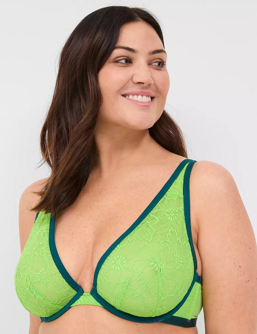 Women Lane Bryant Lace Unlined High Apex Bralettes Green | HQW3412OM