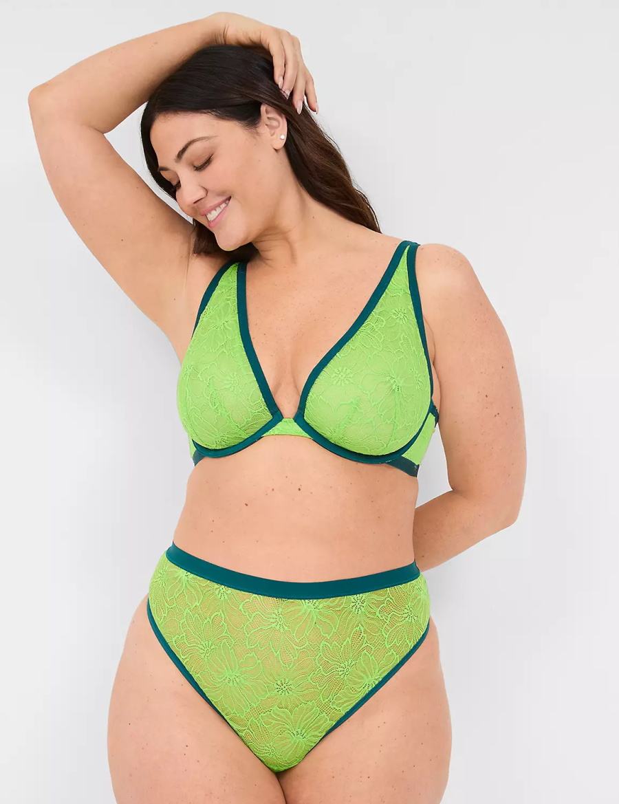 Women Lane Bryant Lace Unlined High Apex Bralettes Green | HQW3412OM