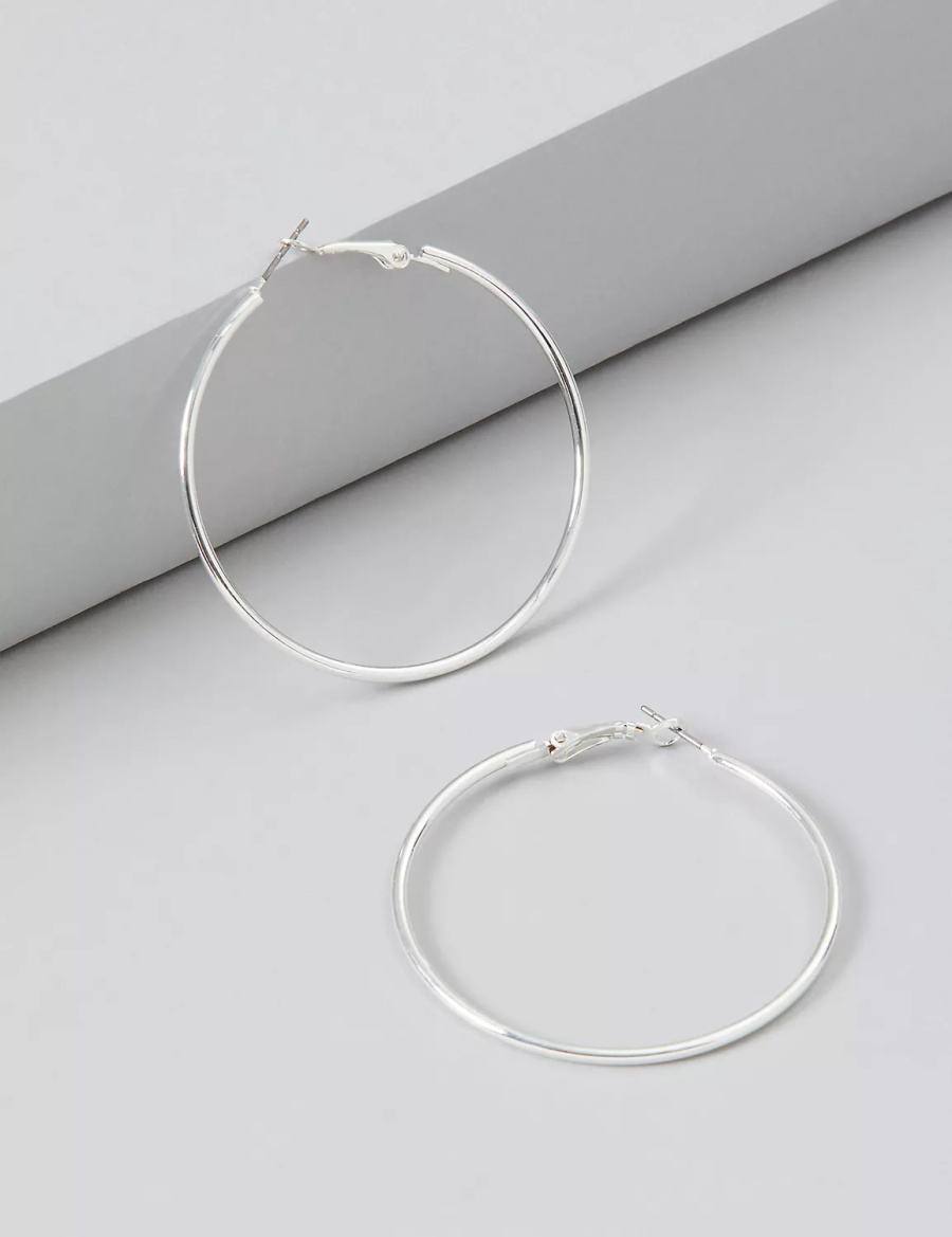 Women Lane Bryant Large Hoop Earrings Silver | FST271BG