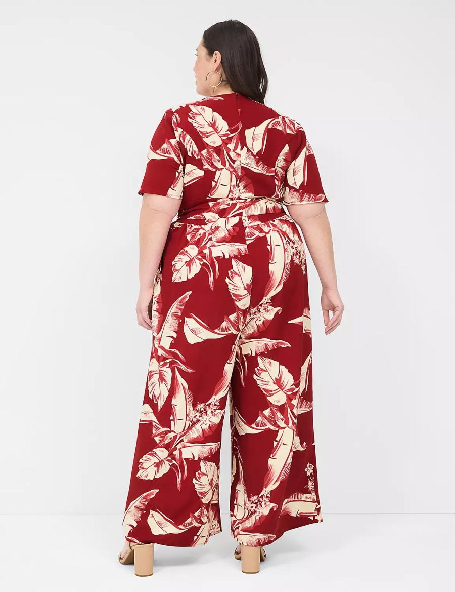 Women Lane Bryant Lena Short-Sleeve Surplice Jumpsuit Burgundy | KVV1534FS