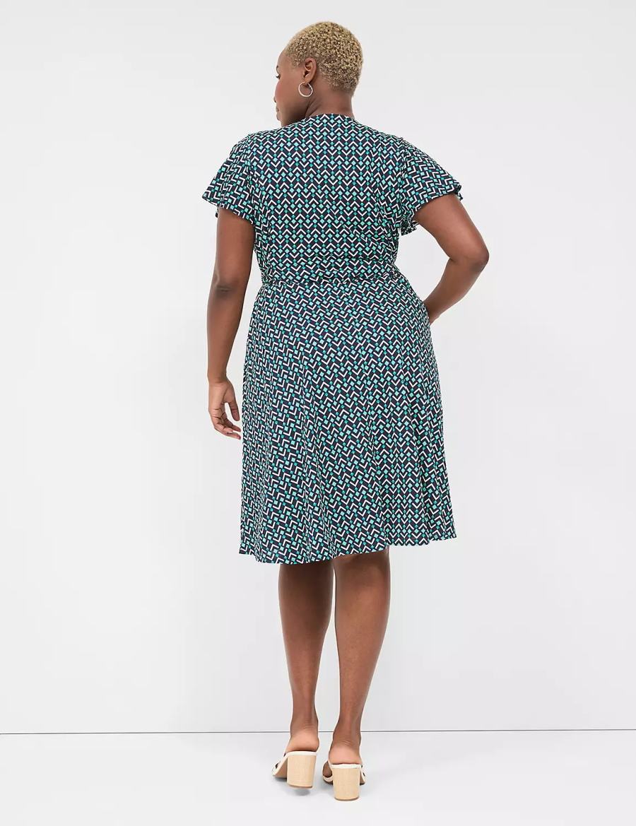 Women Lane Bryant Lena Surplice-Neck Knitted Dress Turquoise Navy | QAM9149EN