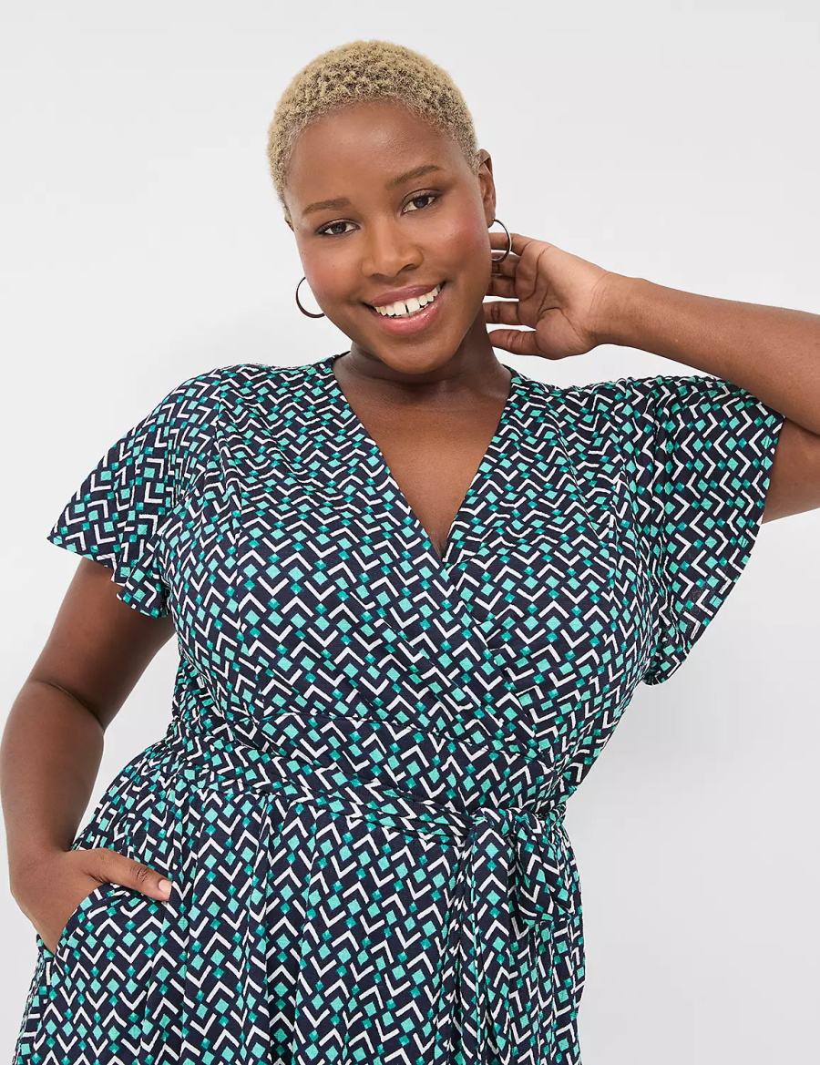 Women Lane Bryant Lena Surplice-Neck Knitted Dress Turquoise Navy | QAM9149EN