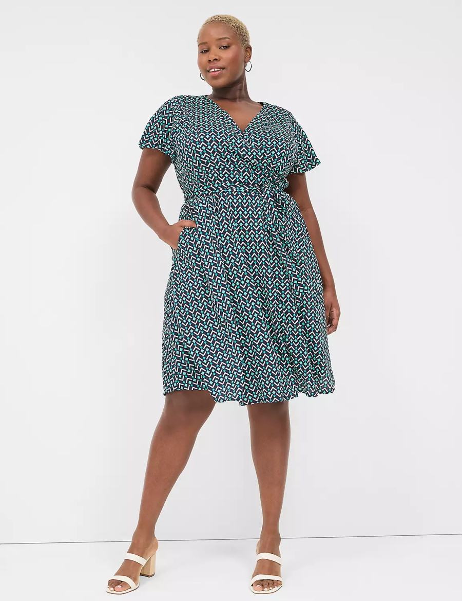 Women Lane Bryant Lena Surplice-Neck Knitted Dress Turquoise Navy | QAM9149EN