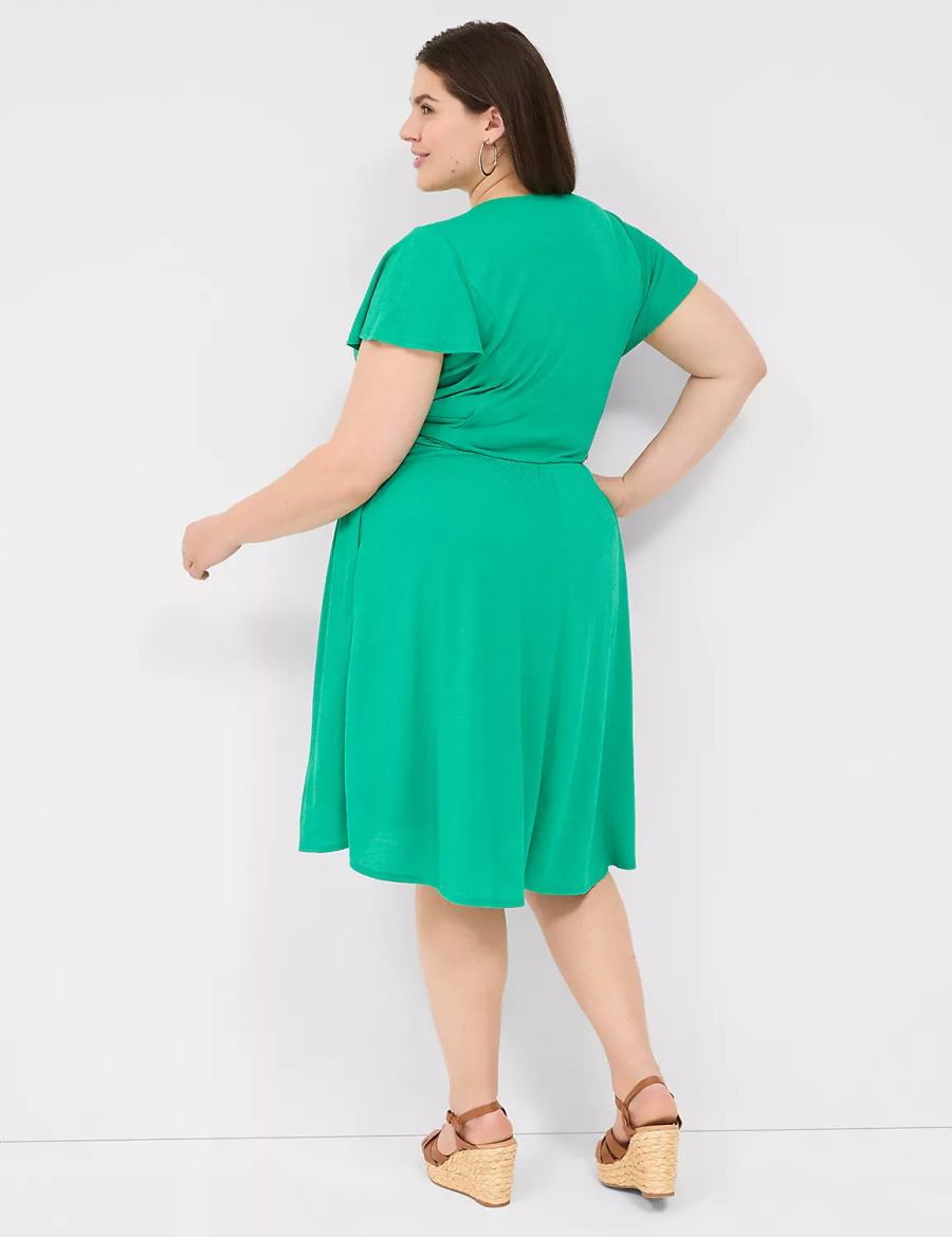 Women Lane Bryant Lena Surplice-Neck Knitted Dress Turquoise | FJN9619FE