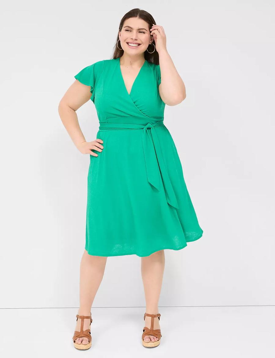 Women Lane Bryant Lena Surplice-Neck Knitted Dress Turquoise | FJN9619FE