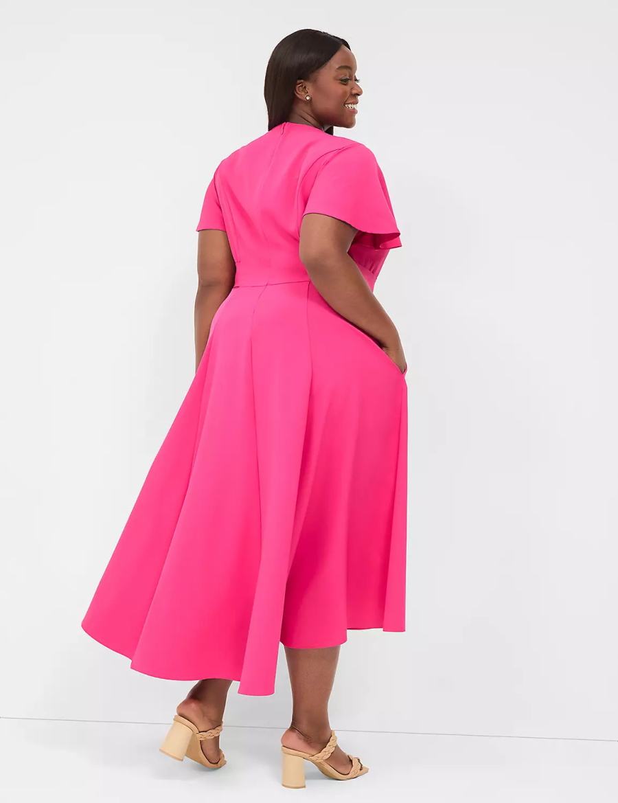 Women Lane Bryant Lena V-Neck High-Low Midi Dress Pink | IRE2444QR