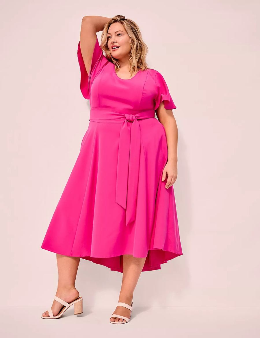 Women Lane Bryant Lena V-Neck High-Low Midi Dress Pink | IRE2444QR