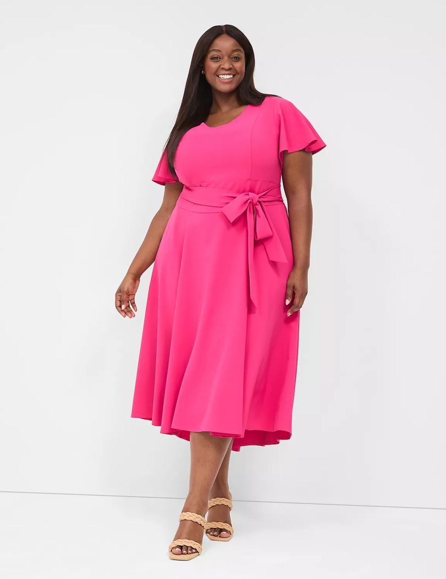 Women Lane Bryant Lena V-Neck High-Low Midi Dress Pink | IRE2444QR