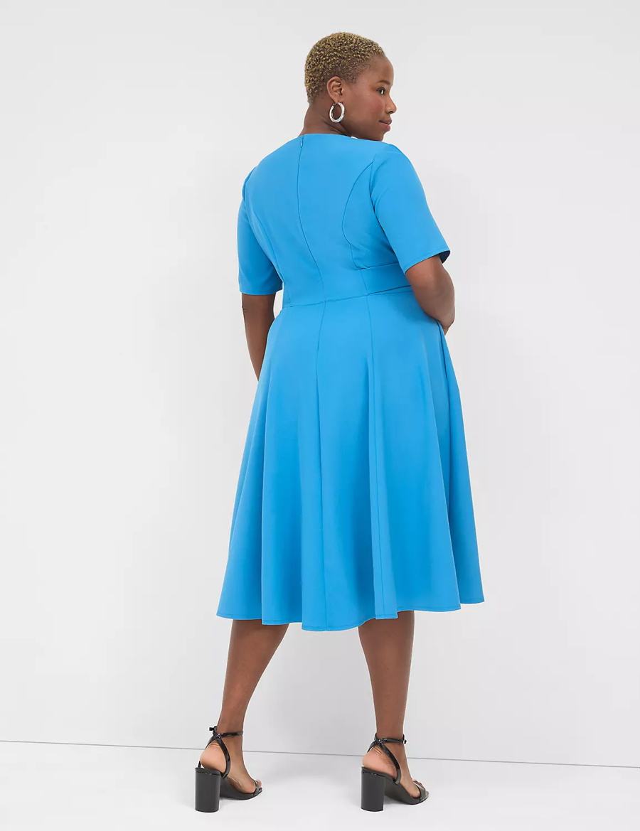 Women Lane Bryant Lena V-Neck High-Low Midi Dress Dark Blue | WHQ8587JQ