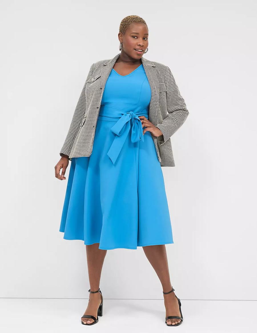 Women Lane Bryant Lena V-Neck High-Low Midi Dress Dark Blue | WHQ8587JQ