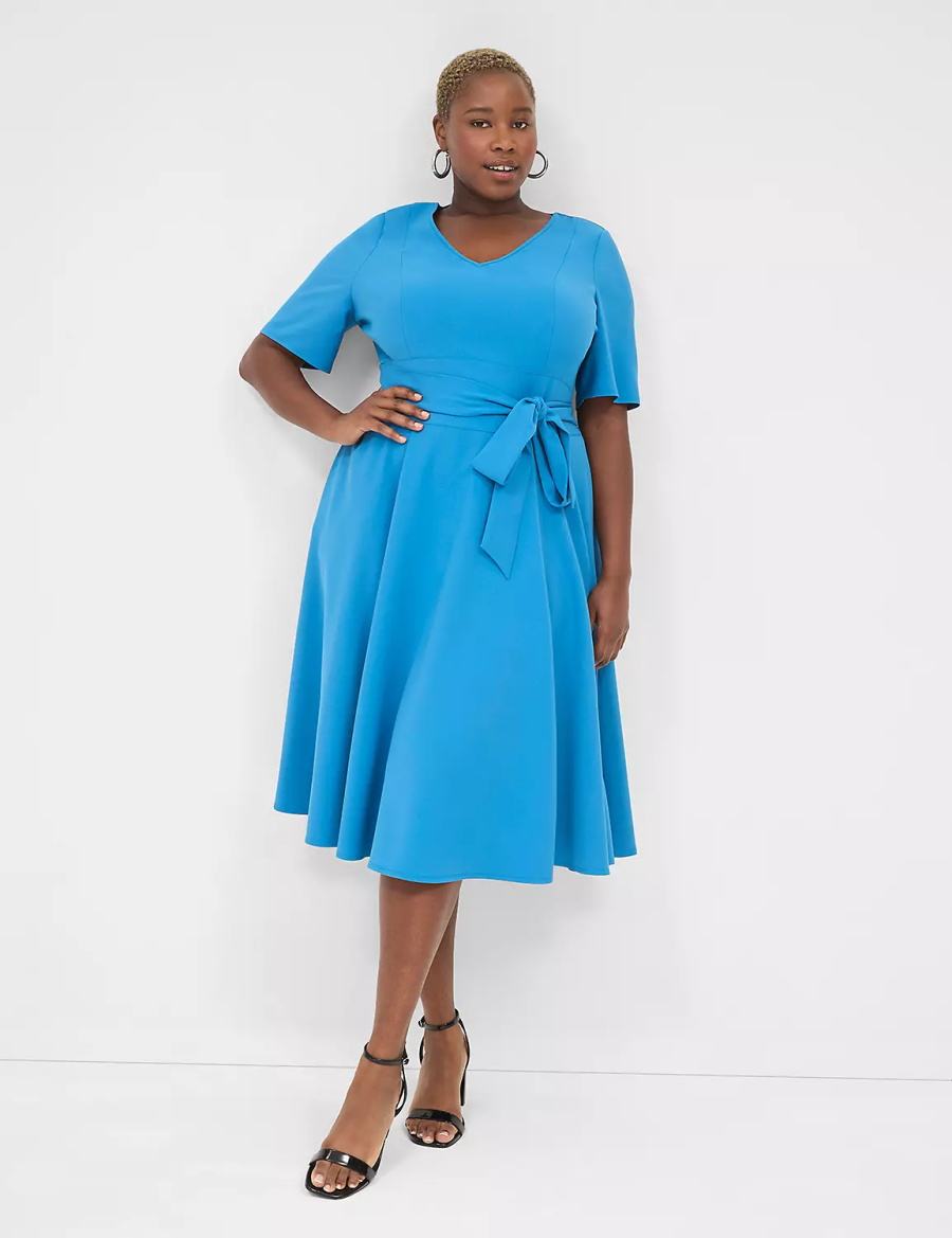 Women Lane Bryant Lena V-Neck High-Low Midi Dress Dark Blue | WHQ8587JQ