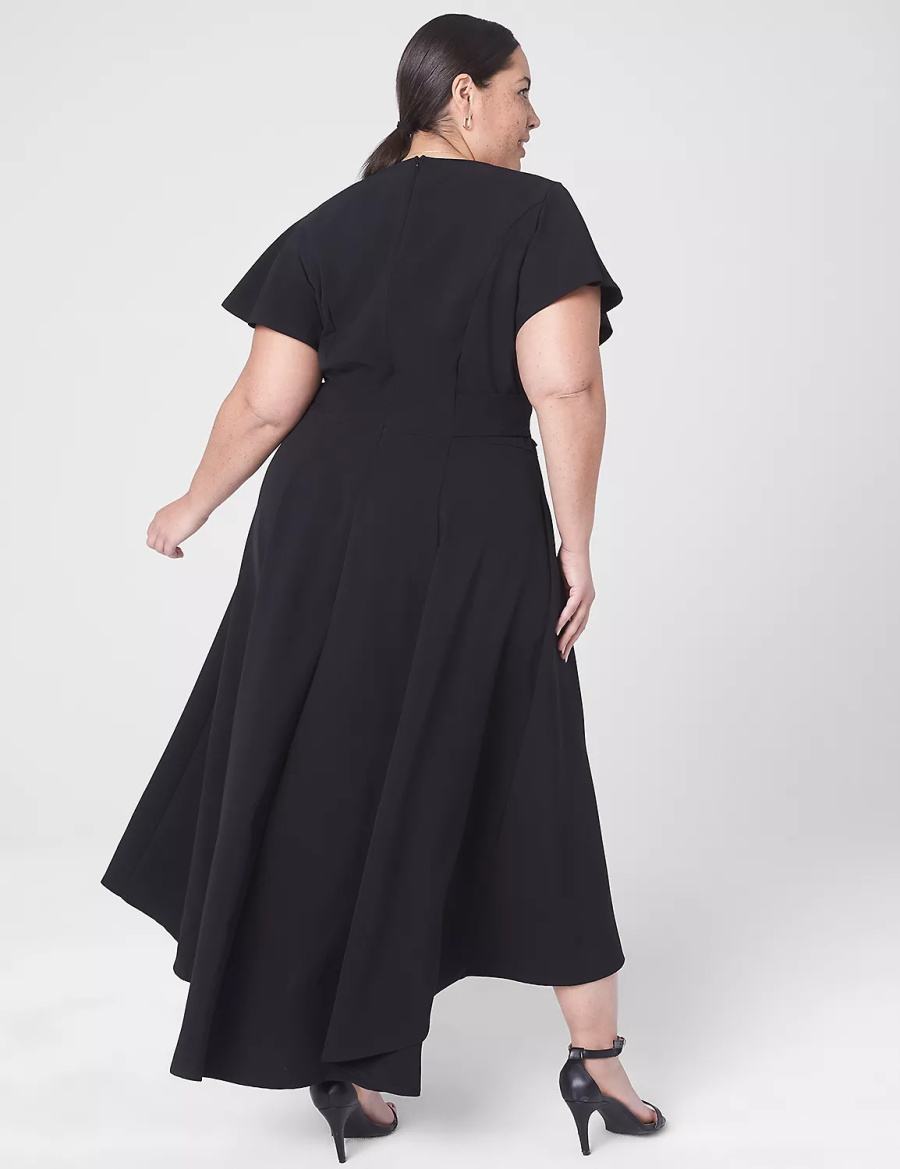Women Lane Bryant Lena V-Neck High-Low Midi Dress Black | GGK7497SS