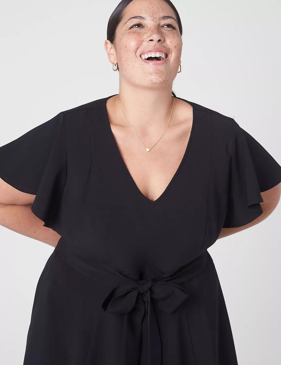 Women Lane Bryant Lena V-Neck High-Low Midi Dress Black | GGK7497SS