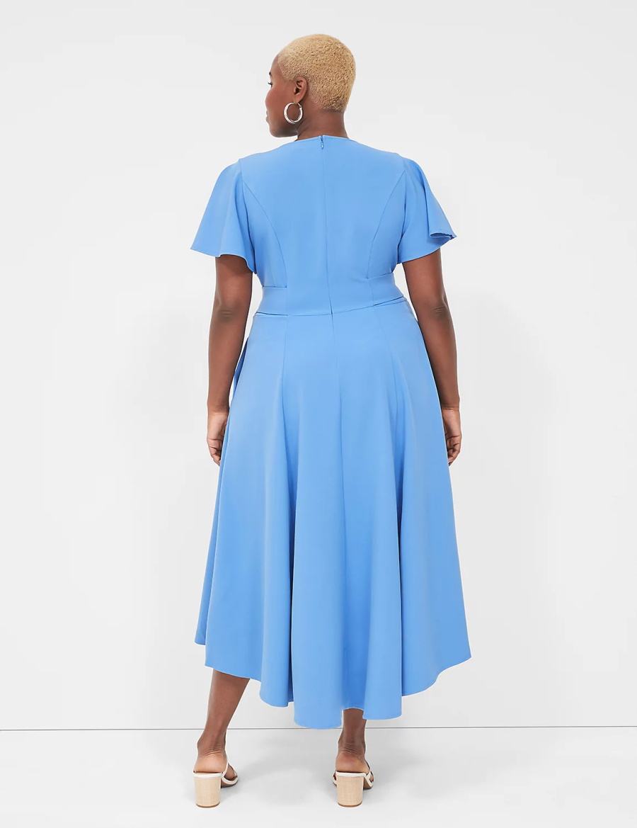 Women Lane Bryant Lena V-Neck High-Low Midi Dress Blue | GZI4824QL