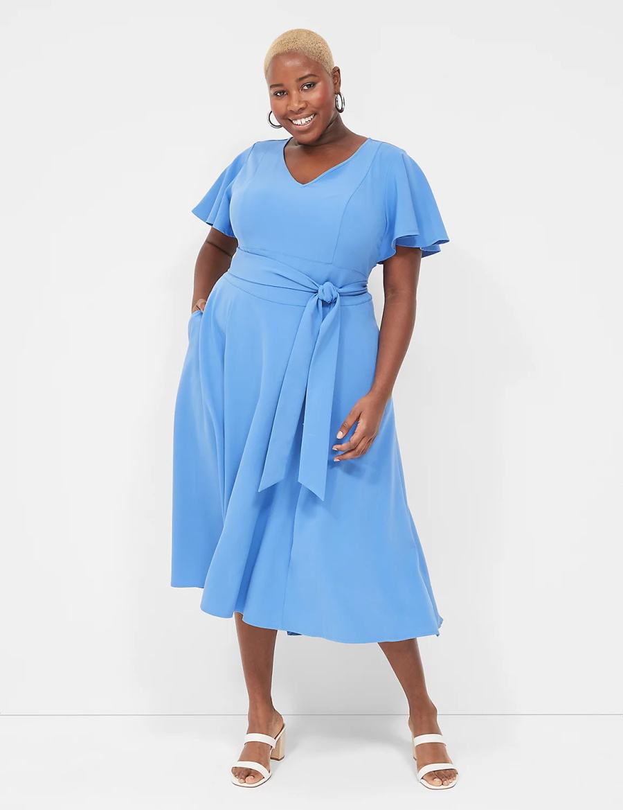 Women Lane Bryant Lena V-Neck High-Low Midi Dress Blue | GZI4824QL