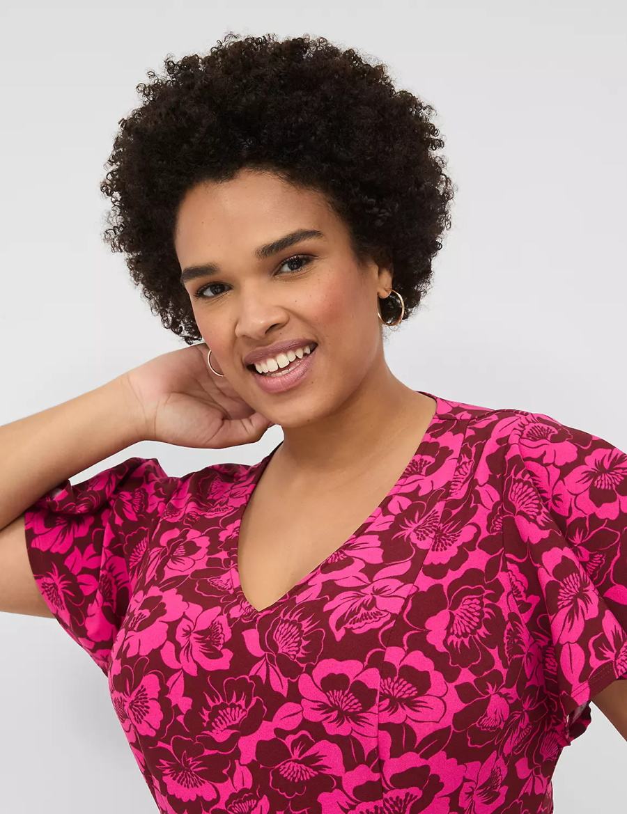 Women Lane Bryant Lena V-Neck Level-Hem Midi Dress Pink | LXD4871LN