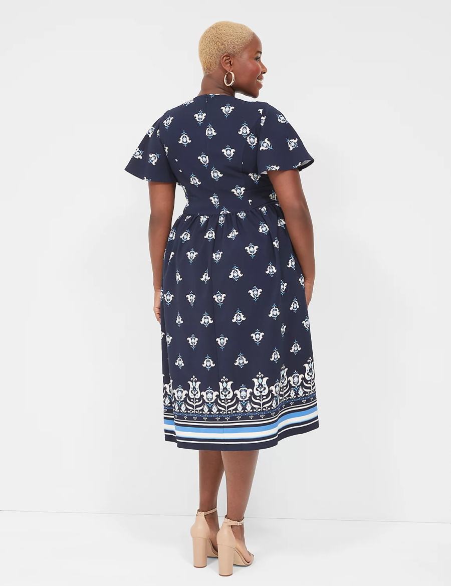 Women Lane Bryant Lena V-Neck Level-Hem Midi Dress Blue | XBE5971WE