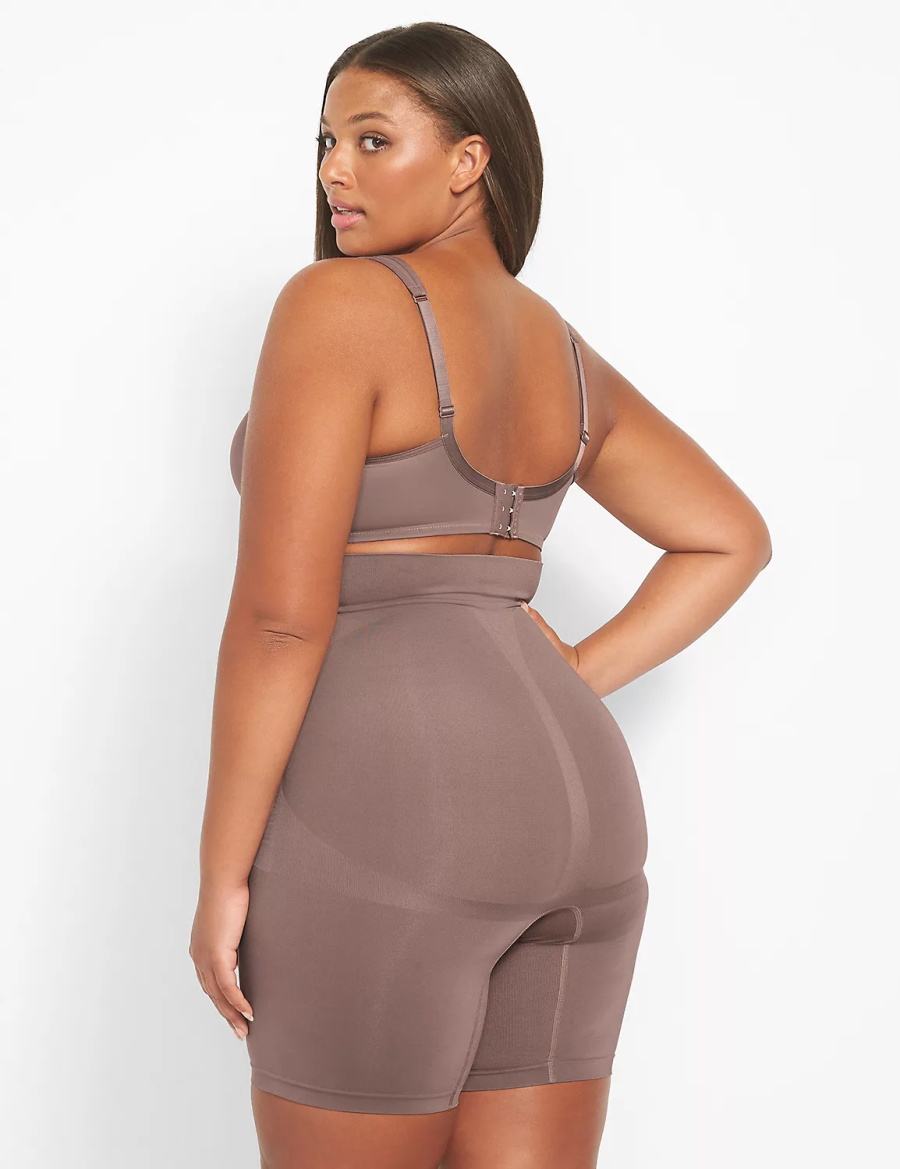 Women Lane Bryant Level 2 Shaping Ultra High-Waist Short Briefs Deep Grey Brown | UOM2558QT