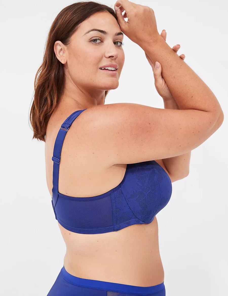 Women Lane Bryant Lightly Lined Full Coverage with Lace Overlay Bralettes Blue | NJV7847HF
