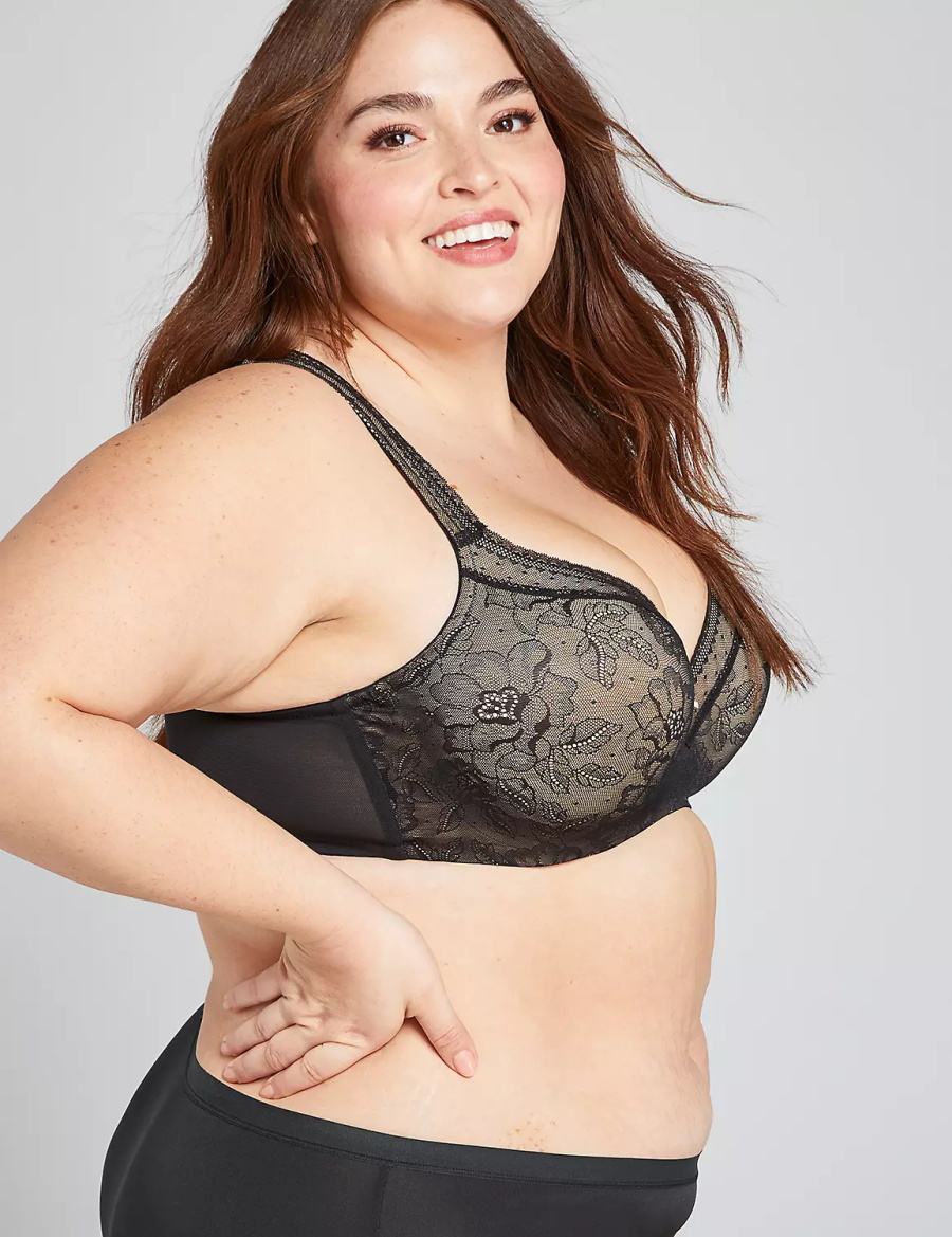 Women Lane Bryant Lightly Lined With Lace Balconette Bra Black | JWR8624PB