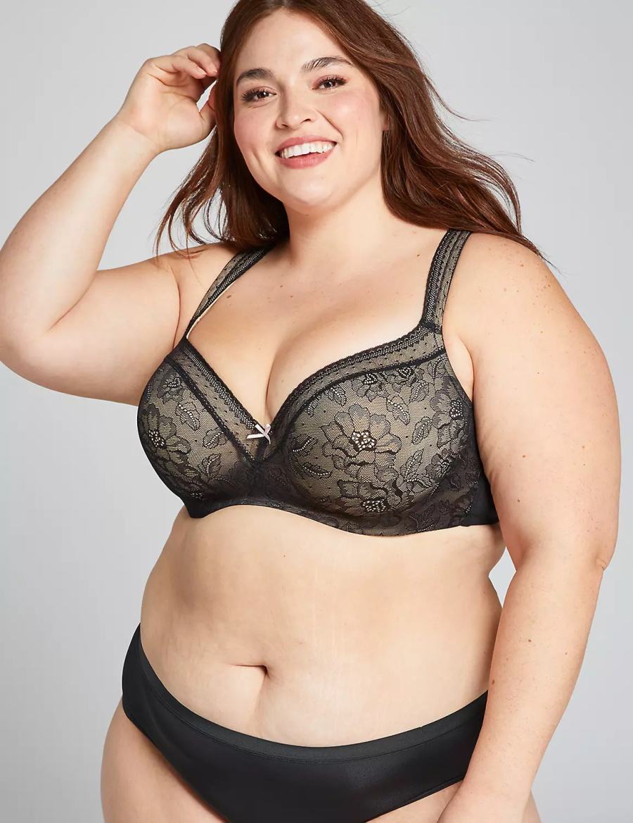 Women Lane Bryant Lightly Lined With Lace Balconette Bra Black | JWR8624PB