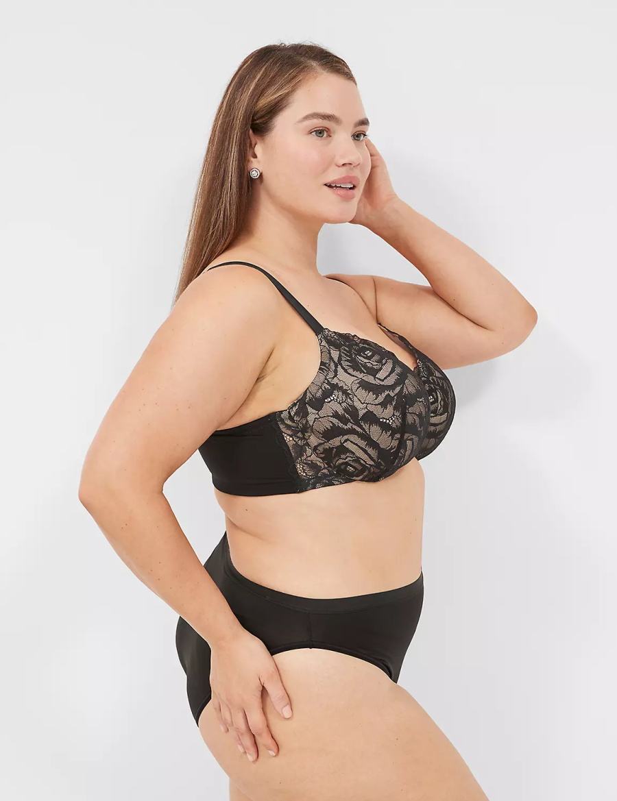 Women Lane Bryant Lightly Lined With Lace Balconette Bra Black | LAJ4721GE