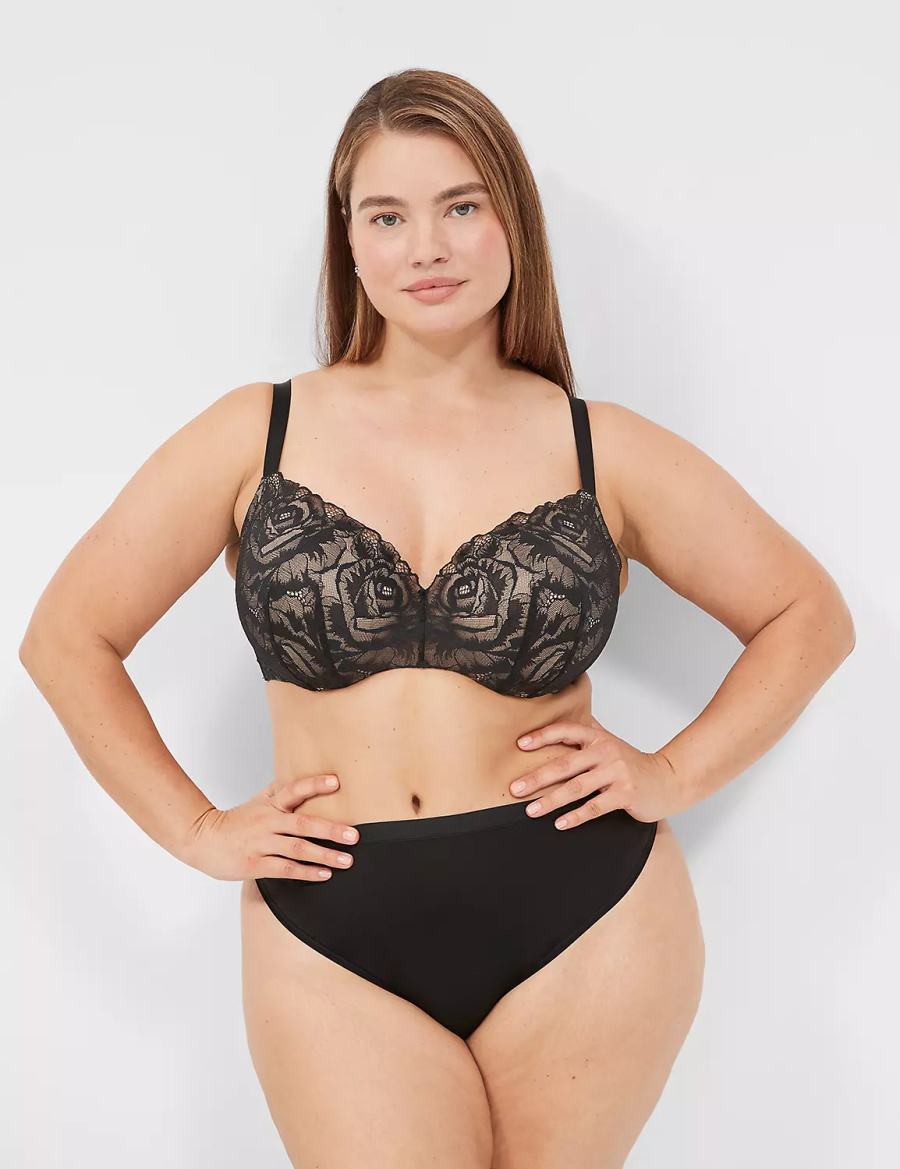 Women Lane Bryant Lightly Lined With Lace Balconette Bra Black | LAJ4721GE