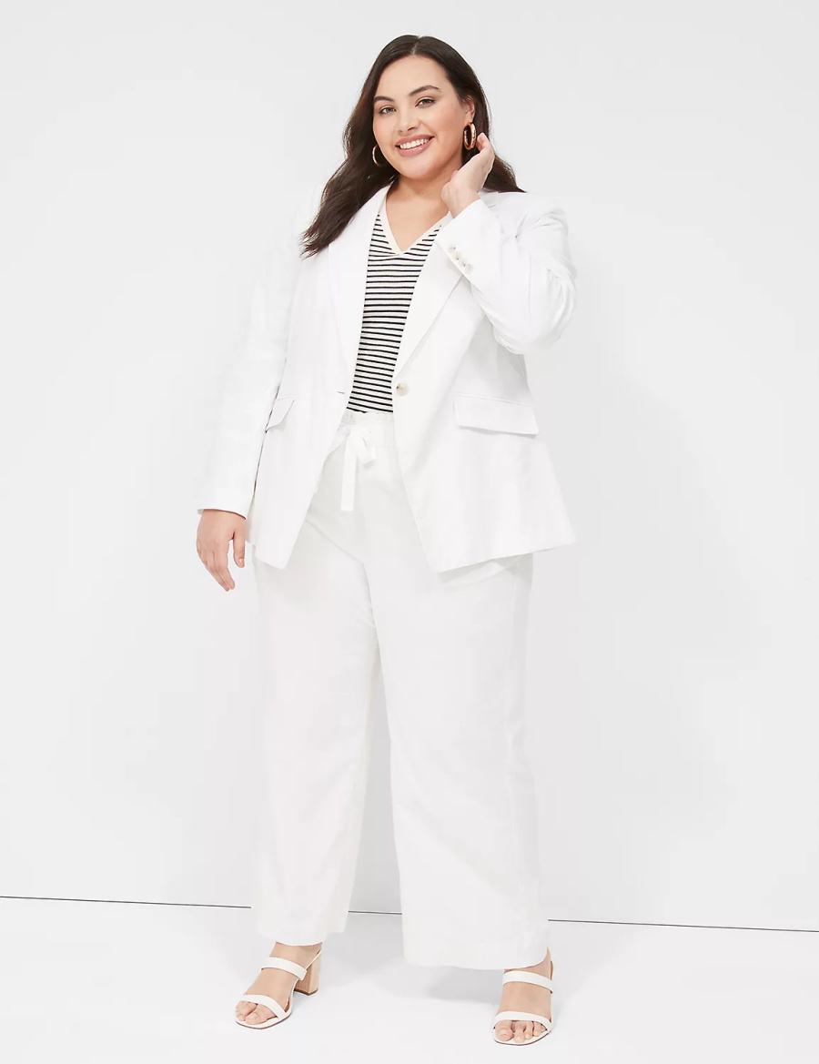 Women Lane Bryant Linen One-Button Blazers White | QWH947VB